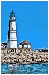 Boston Harbor Light Tower on Rocky Island - Digital Painting
